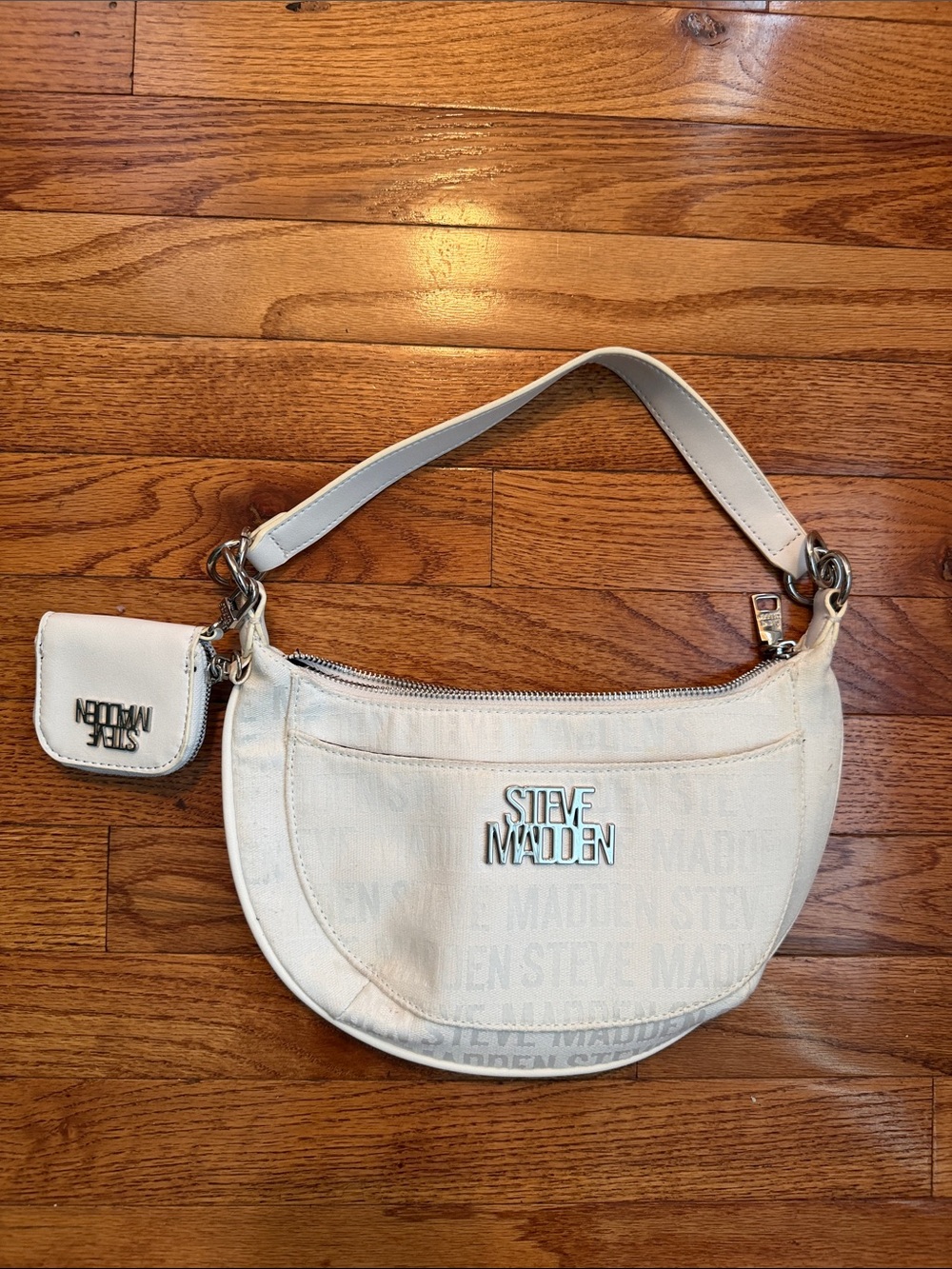 Steve Madden White Crescent Shoulder Bag with Coin Pouch